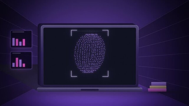 Laptop facial recognition scan unlocking with mesh perspective view