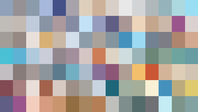 A vibrant pixelated mosaic of small squares in a variety of soft pastel and earthy tones, creating a textured and modern abstract background.
