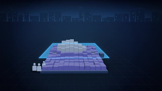 Blue rising AI capability flooding a landscape evolving angled view