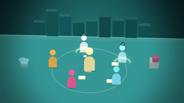 Teal pictogram manager delegating tasks to the team endless loop