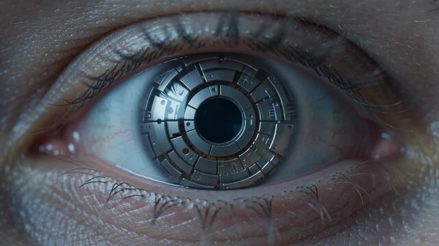 Extreme close-up of a human eye with detailed iris patterns and reflection