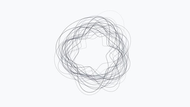 Abstract Circular Line Art Minimalist Scribble Ring Dynamic Geometric Wave Loop on White Background