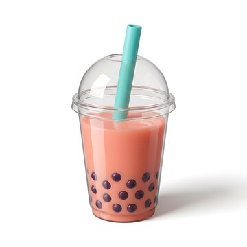 Refreshing bubble tea drink with straw tapioca pearls and lid for