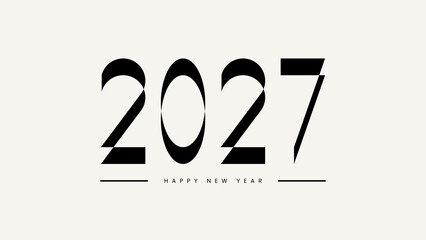 Minimalist modern 2027 Happy New Year typography design with black numbers on light background © MuhammadHasan