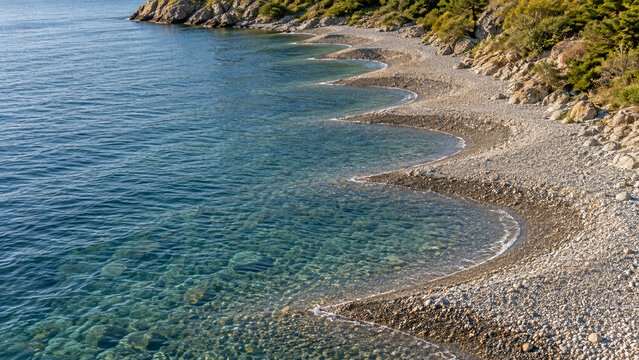 Repeating Beach Cusps along an Empty Gravel Shore