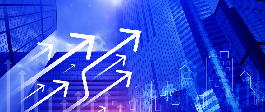 Growth concept. business arrow target direction concept to success, Finance growth vision stretching rising up, Return on investment ROI, chart increase profit. not ai