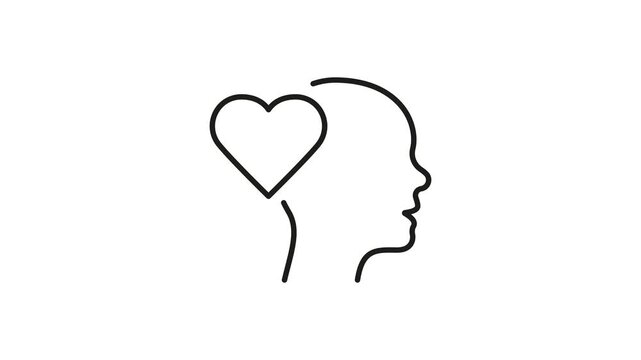 Head With Heart Animated Icon With Alpha Channel. Emotional Intelligence, Mental Health, And Compassionate Thinking Motion Graphic. Psychology And Wellbeing. On Transparent Background