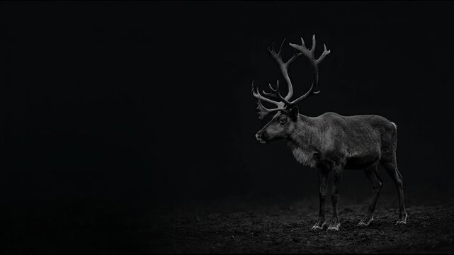 Majestic Reindeer in Premium Minimalist Matte Black Monochrome Style with Expansive Negative Space for Luxury Commercial and Editorial Design