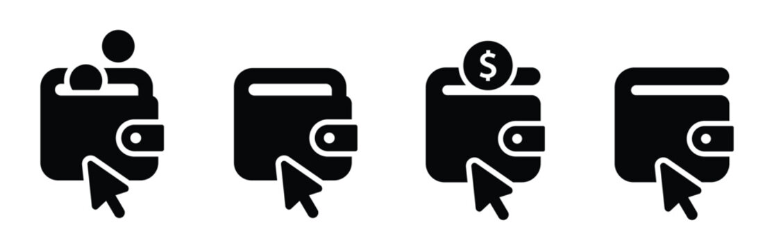 Money wallet cursor click icon illustration