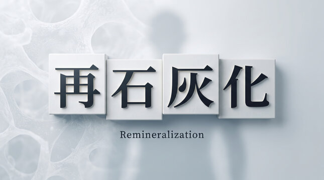 「再石灰化」の文字を表す歯科ケアのCG素材