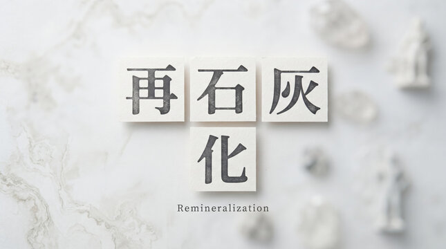 「再石灰化」の文字を描いたデンタルケア素材