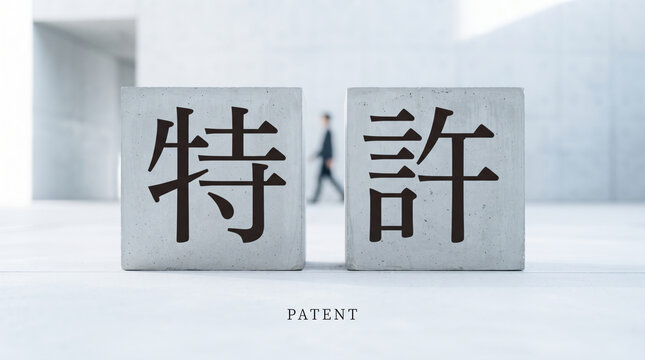 「特許」の文字を刻んだブロックの概念画像
