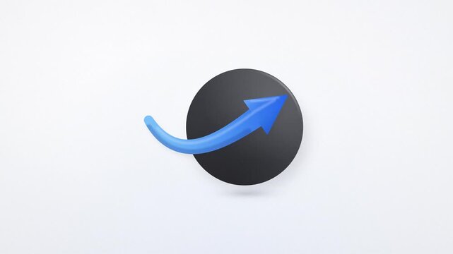 3D blue arrow showing economic recovery and growth rebound against a black circular background.