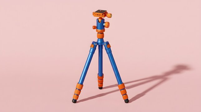 Compact blue and orange tripod for photography and videography with adjustable legs for stable shots.