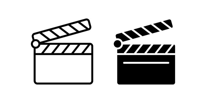Clapperboard line and glyph icons for film cinema and movie production