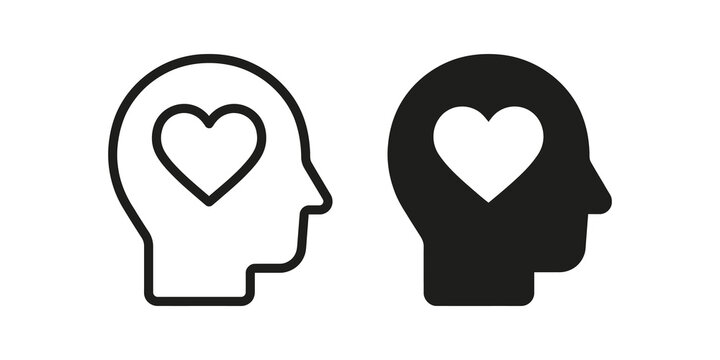 Head with heart line and glyph icons for mental health and self love