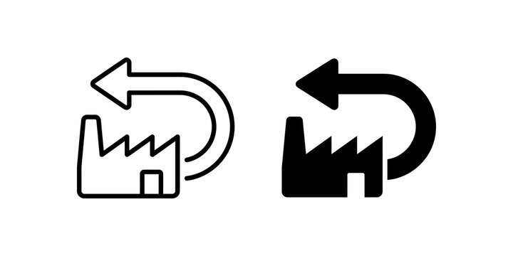 Factory with return arrow line and glyph icon set