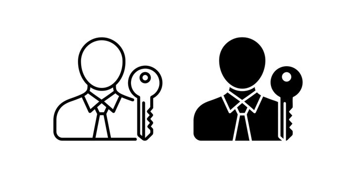 Businessman holding key line and glyph icon set