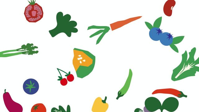 Fresh Abstract Vector Fruits and Vegetables Falling, Modern Food Motion Graphic Video