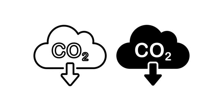 CO2 cloud with down arrow reduce emissions line icon