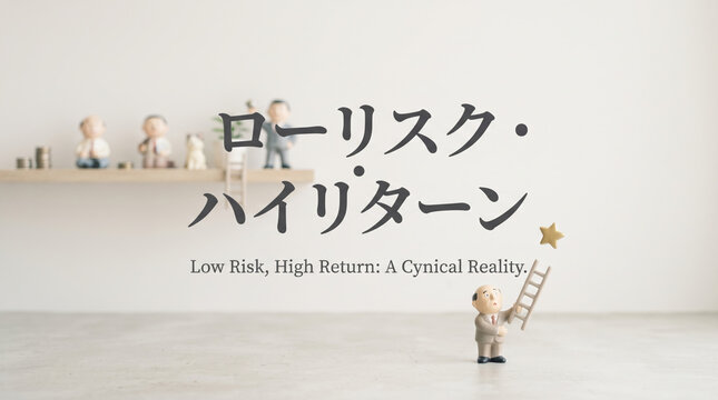 「ローリスク・ハイリターン」の文字と投資の現実を表す概念画像