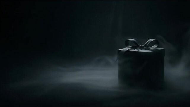 Elegant Silhouette of a Luxury Gift Box in a Dark Atmospheric Background with Mist and Copy Space for Premium Branding