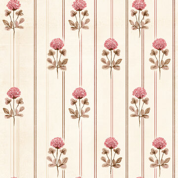 Vintage Burgundy Floral Striped Seamless Pattern
