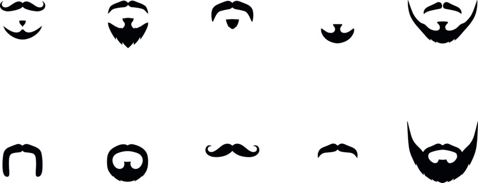 Vintage gentleman mustache and beard vector icon set showing retro goatee chinstrap horseshoe mustache and barbershop grooming styles