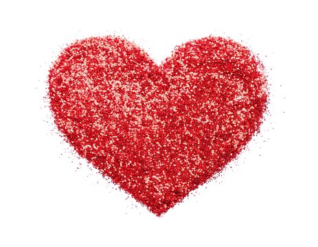 Red Glitter Heart Shape on White Background