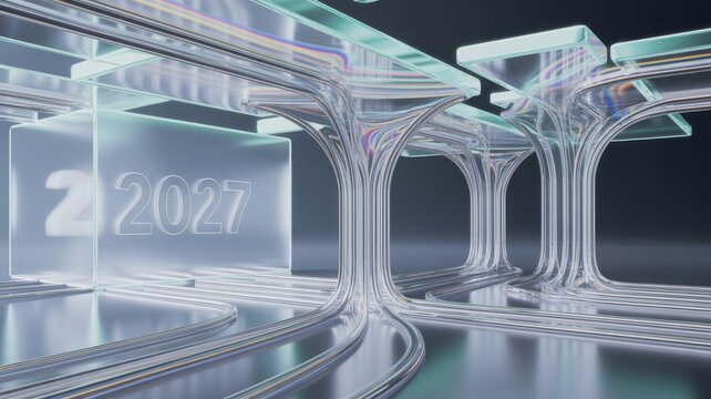 Abstract futuristic architectural structure with glass arches