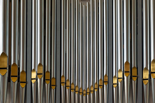 Shiny Metallic Organ Pipes of the Pipe Organ