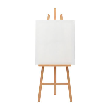 Blank white canvas mounted on a wooden easel against a dramatic black background