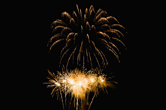 Fireworks lighting up the night sky. Pyrotechnics, abstract	
