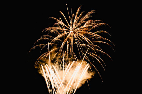 Fireworks lighting up the night sky. Pyrotechnics, abstract	