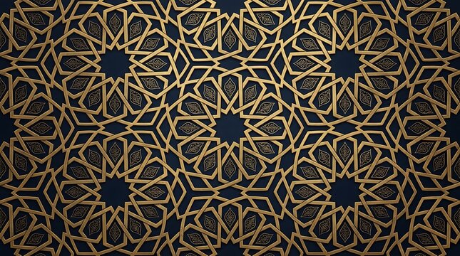 Intricate islamic geometric pattern with bronze metal lattice and weathered stone texture