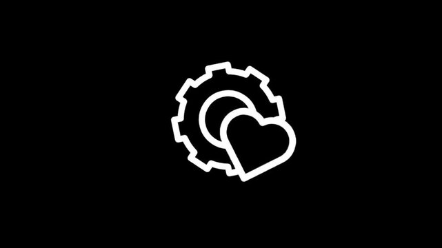 Animated gear and heart icon symbolizing care and mechanical processes