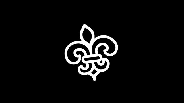 Elegant white fleur-de-lis emblem on a stark black background