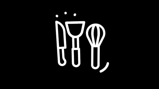 Simple animated icons of kitchen utensils for cooking and baking