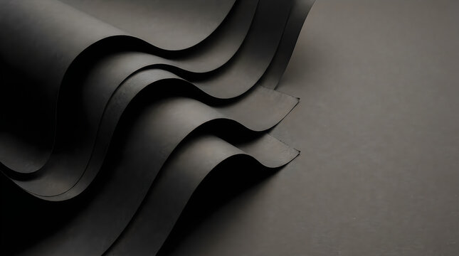 Abstract composition of curved thick paper layers in elegant dark tones with art