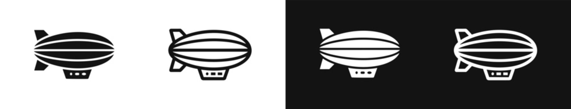 Airship blimp zeppelin icon set vector illustration transport silhouette