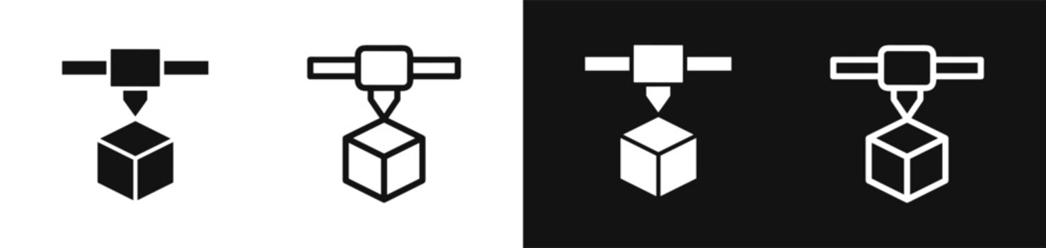 3D printer printing a cube icon set