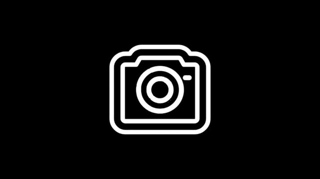 Minimalist camera icons animate with subtle effects on a black background