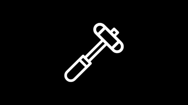 Simple white hammer icon animation on black background for construction themes