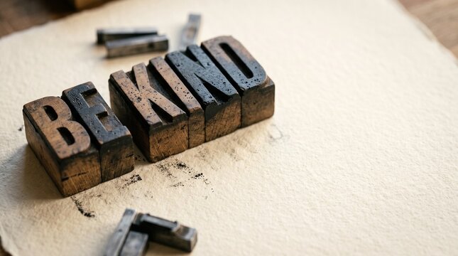 Be kind typography composed with vintage wooden letterpress blocks on paper letters kindness