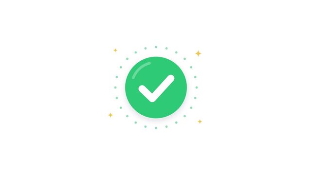 Green success check mark animation with burst seamless loop