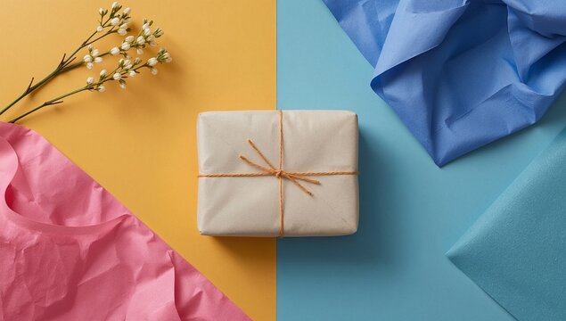 A gift wrapped in white paper and tied with a brown ribbon, ready to be given
