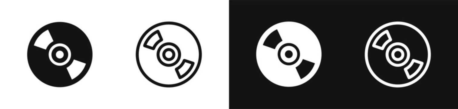 Compact disc cd dvd media storage icons set vector illustration isolated on black and white background