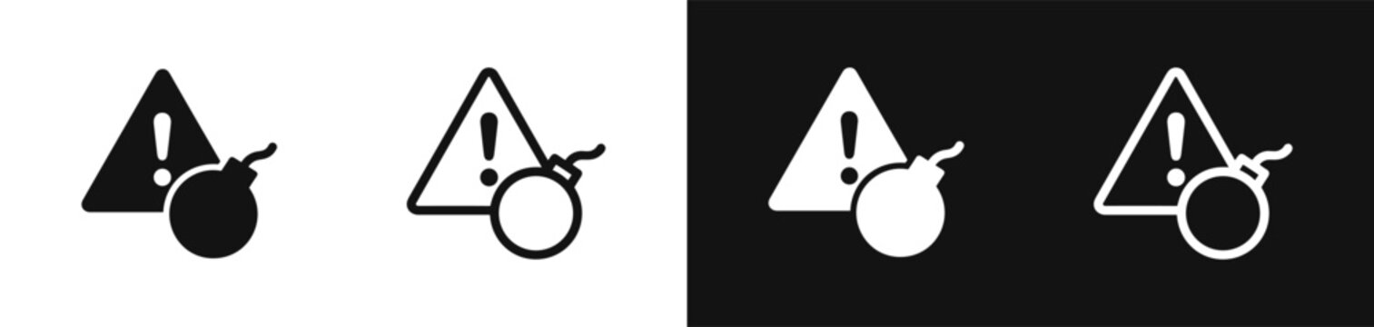 Bomb explosive hazard warning sign triangular symbol vector set