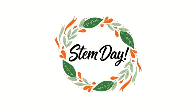 Stem day festive wreath illustration with green leaves and orange flowers