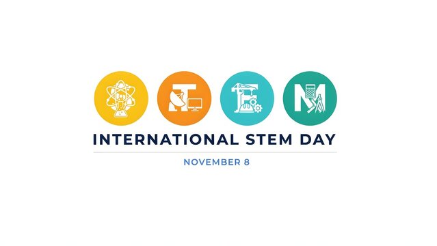International stem day on november 8 with science, technology, engineering, math icons